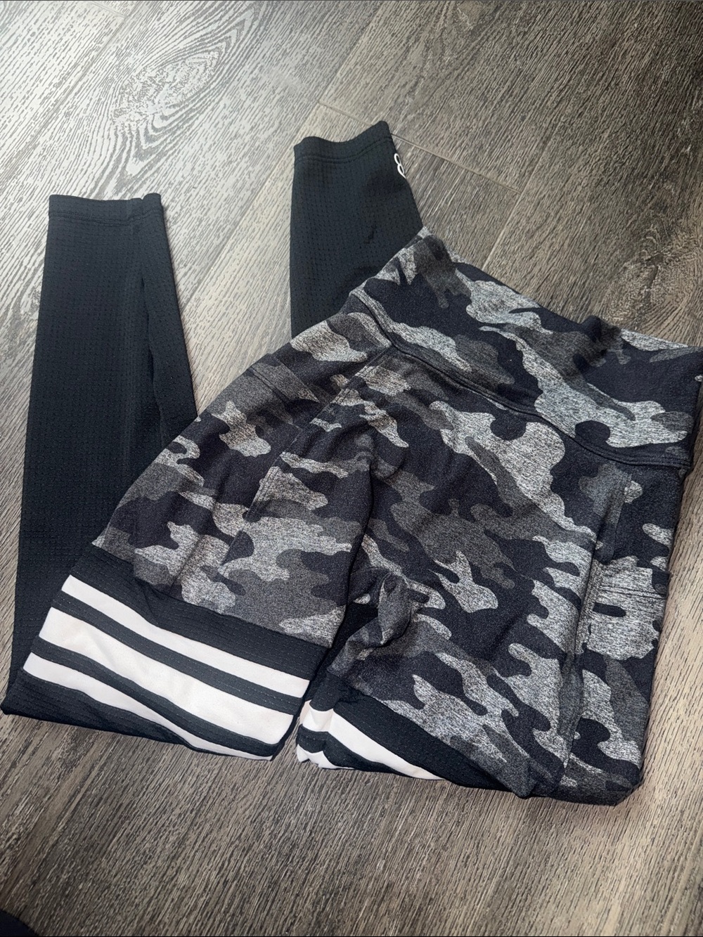 Bombshell sportswear Black & Gray Camo Athletic Leggings with Side Stripe